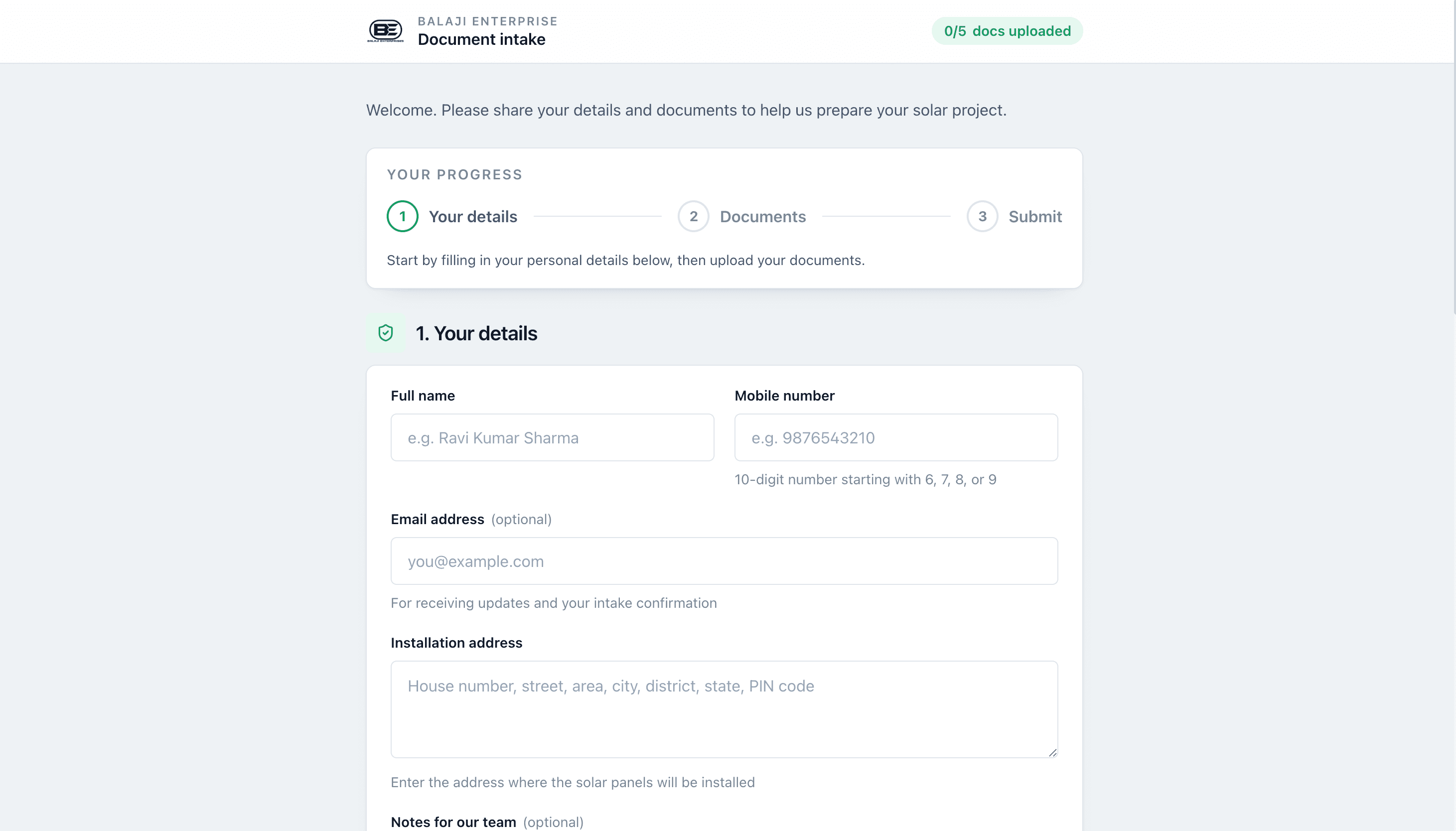 Customer Document Intake